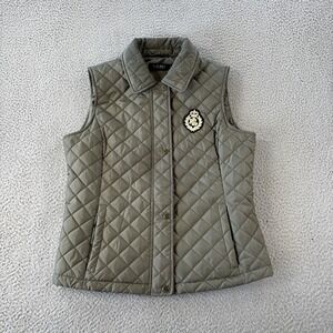 Lauren Ralph Lauren Diamond Quilted Vest Womens Medium Green Crest Patch